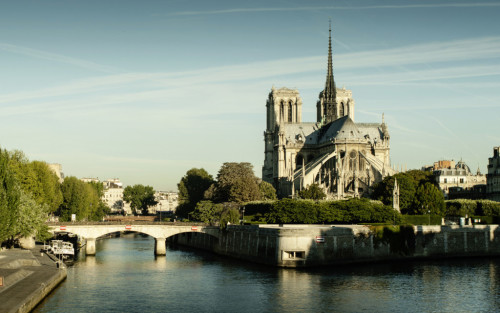Panorama of Notre Dame cathedral in the morning